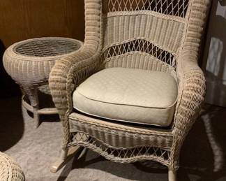 wicker rocking chair, side table (also have loveseat and coffee table)