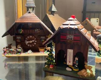 German little houses with thermometer and clock