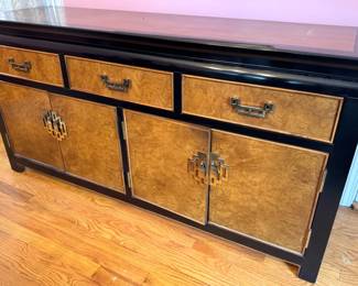 Century Furniture Asian Modern Burl Wood & Ebonized Sideboard Credenza with Brass Hardware