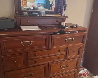 Punkett Home Furnishings Cherry-Finish Gentleman's Chest / Highboy Dresser with Mirror & Brass Hardware