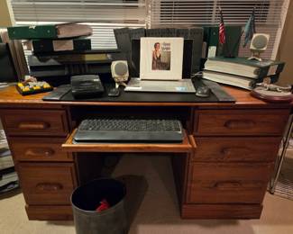 Solid Wood Executive Computer Desk with File Drawers & Keyboard Tray