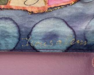Signed Jerusalem Judaica Hand-Painted Silk Batik Wall Hanging with Dancing Figures
