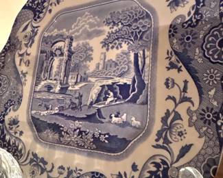Spode Blue & White Pastoral Landscape Transferware Serving Platter