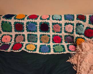 Hand-Crocheted 3D Floral Granny Square Afghan Blanket