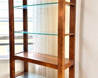 Burl Wood Étagère Display Bookcase with Glass Shelves