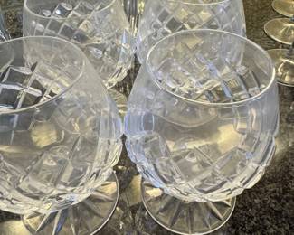 Waterford-Style Cut Crystal Brandy Snifters with Diamond & Fan Pattern, Set of 4