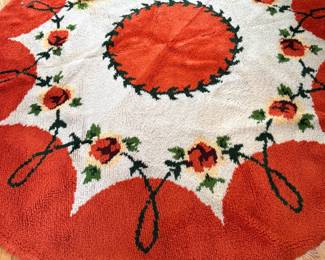 Round Floral Shag Area Rug with Bold Orange & Ivory Poppy Design