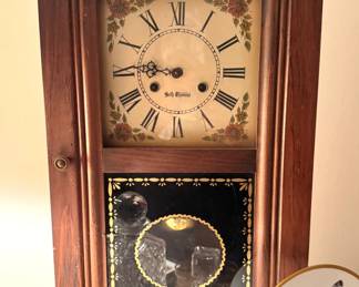 Seth Thomas Wood Wall Clock with Floral Dial & Reverse-Painted Glass Panel
