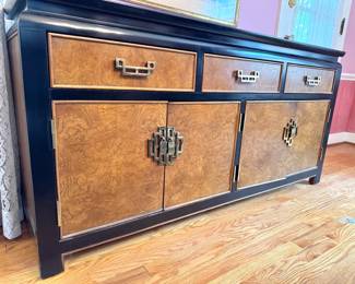 Century Furniture Asian Modern Burl Wood & Ebonized Sideboard Credenza with Brass Hardware