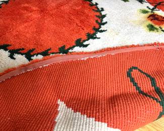 Round Floral Shag Area Rug with Bold Orange & Ivory Poppy Design