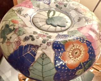 Andrea by Sadek Imari-Style Floral Porcelain Covered Bowl with Gilt Accents