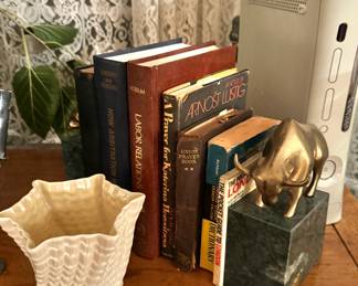 Brass Bull Sculpture on Green Marble Bookend