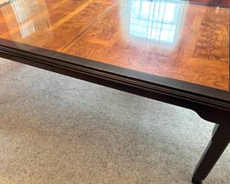 Century Furniture Burl Wood Dining Table with Ebonized Frame & Inlaid Top