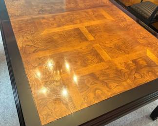 Century Furniture Burl Wood Dining Table with Ebonized Frame & Inlaid Top