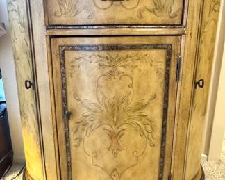 Italian Provincial Hand-Painted Floral & Foliate Bombe Accent Cabinet with Drawer and Door