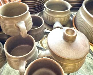 Langley Pottery England Brown & Olive Stoneware Dinnerware, Coffee Service & Serving Pieces