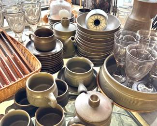 Langley Pottery England Brown & Olive Stoneware Dinnerware, Coffee Service & Serving Pieces