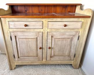 Richard Horquest Fine Furnishings Two-Tone Distressed Wood Sideboard Cabinet with Two Drawers & Paneled Doors