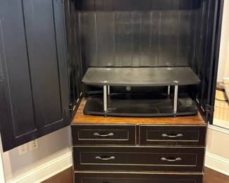 Distressed Black Media Armoire