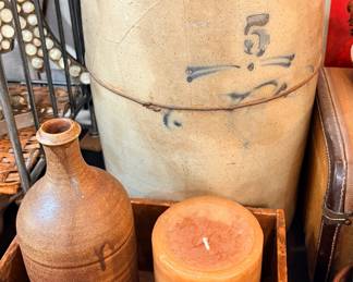 Antique 5-Gallon Salt-Glazed Stoneware Crock with Handle