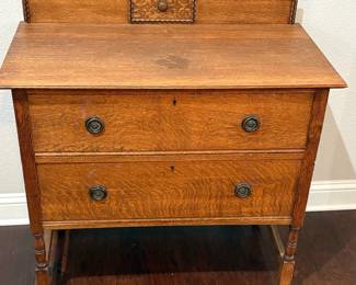 Antique Quarter-Sawn Oak Two-Drawer Washstand