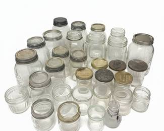 Collection of Assorted Vintage Mason Jars and Pressure Cooker