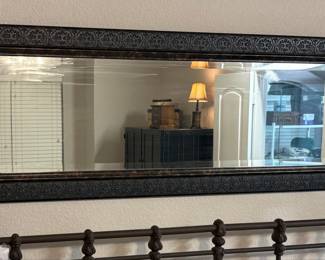 Ornate Black Wood Framed Wall Mirror with Floral Border