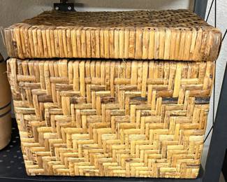Vintage Woven Rattan Storage Box with Lid