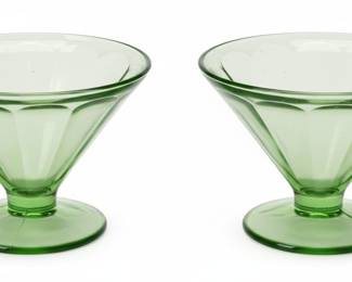 Federal Glass Paneled Optic Uranium Green Sherbet Dishes