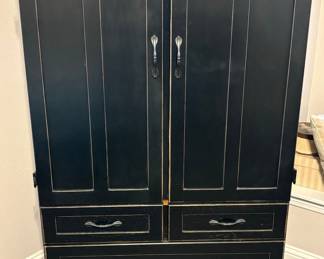 Distressed Black Media Armoire