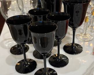 Vintage Reynolds Crystal Midnight Halo Black Wine Glasses
