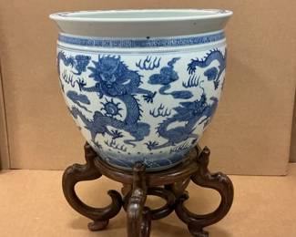 Oriental Fish Bowl Planter With Stand