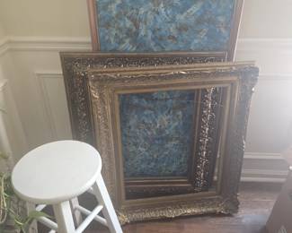 Pictures, frames, barstool 