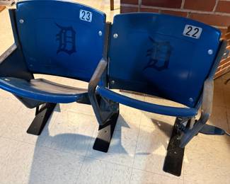 Detroit Tiger blue vintage stadium seats with Detroit Tiger "D" logo - #22 and 23