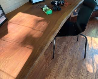 Another view of the natural edge wood desk and side chair