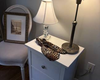 2-drawer nightstand, lamps and artwork 