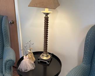 Side table with tall buffet lamp