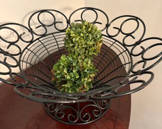 Metal basket with faux boxwood balls