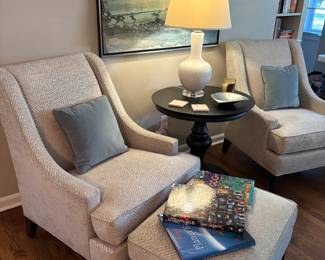 Another view of the Ethan Allen chairs (matched pair) with an ottoman, and side table 