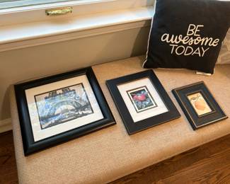 Framed artwork and "message" accent pillow