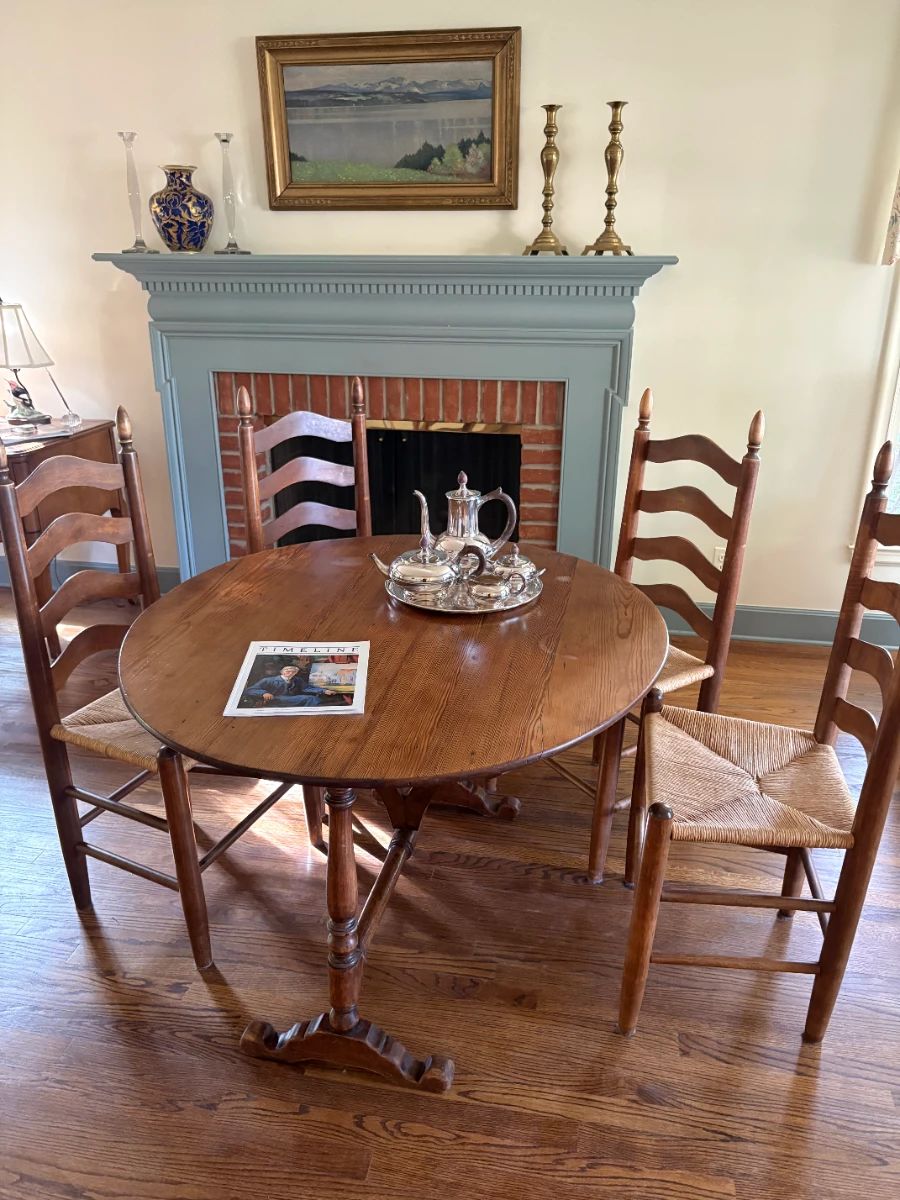 Pitch Pine French Wine Tasting Table - Lyon, France - with 4 ladder-back chairs