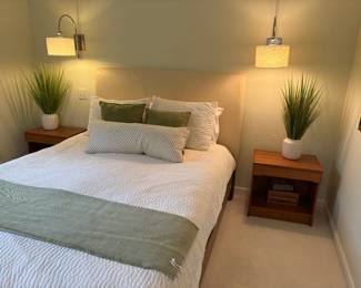 MCM platform queen bed, and matched set of nightstands