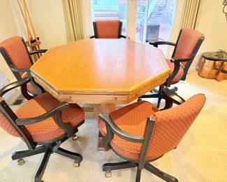 Game/Dining table (3 of 3 ways) with 5 chairs on casters