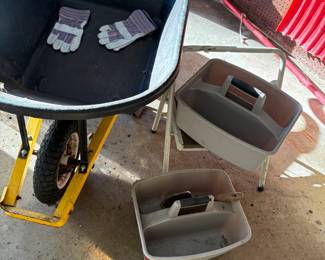 Wheelbarrow and tool caddys