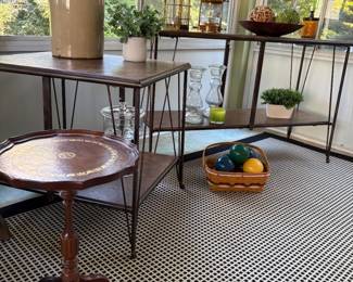 Metal and cork-topped console and side table, and side table with leather top - plus lots of great decor