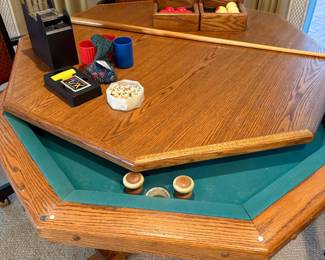 Bumper pool, poker, and game table - single pedestal with 5 chairs