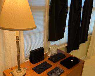 evening bags and dresses, shown with 3-drawer MCM chest of drawers