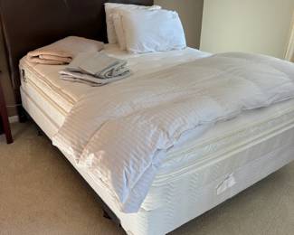 Queen mattress set (King Koil), headboard and linens