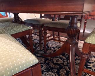 Double-pedestal legs on dining table