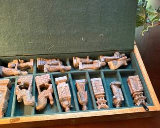 Another view of the vintage Korean chess set